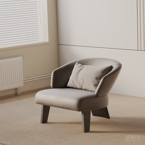 Modern Leather Armchair with Fabric Pillow 3D model