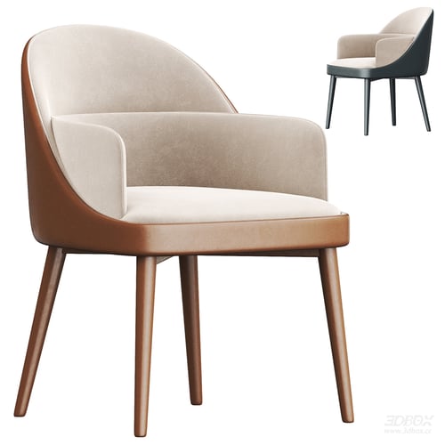 Modern Fabric Leather Wooden Leg Armchair Dining Leisure Chair 3D model