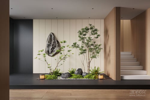 Modern Indoor Landscape Decor with Plants Moss and Decorative Stones 3D model