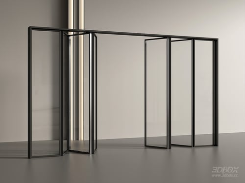 Modern Folding Glass Door with Black Metal Frame 3D model