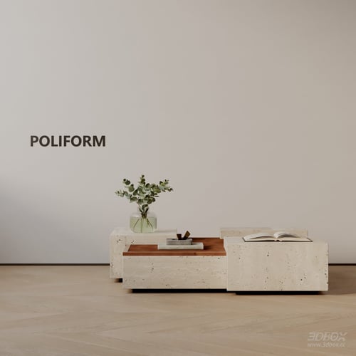 Modern Travertine Coffee Table with Wooden Top 3D model