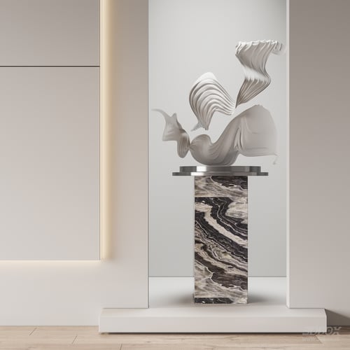 Abstract Flowing Modern Sculpture with Marble Pedestal 3D model
