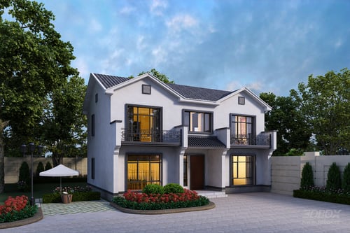 New Chinese Style Two Story Villa Exterior Scene 3D model