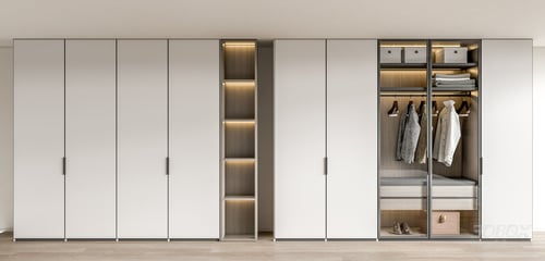 Modern Built-in Wardrobe with LED Lighting and Glass Doors 3D model