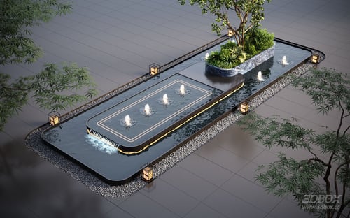 Modern Courtyard Cascading Water Fountain Landscape Feature 3D model