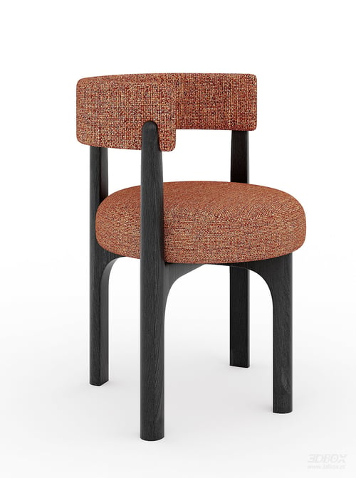 Modern Upholstered Dining Chair with Dark Wooden Frame 3D model