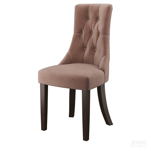 Velvet Tufted Dining Chair with Wooden Legs 3D model