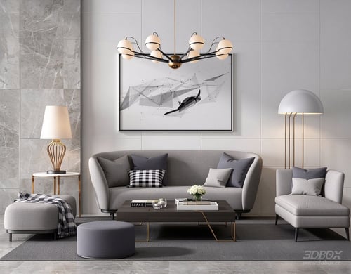 Modern Luxury Living Room Fabric Sofa Coffee Table Set 3D model
