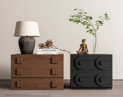 Mid Century Modern Wooden Nightstand Set 3D model