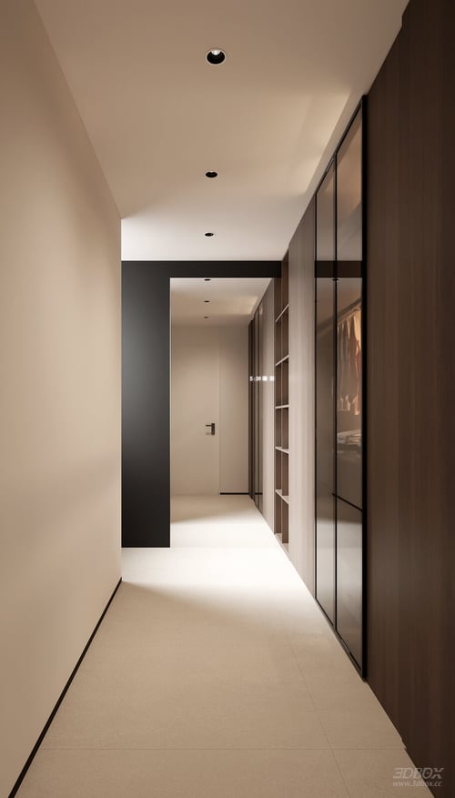 Italian Minimalist L-Shaped Dressing Room Interior 3D model