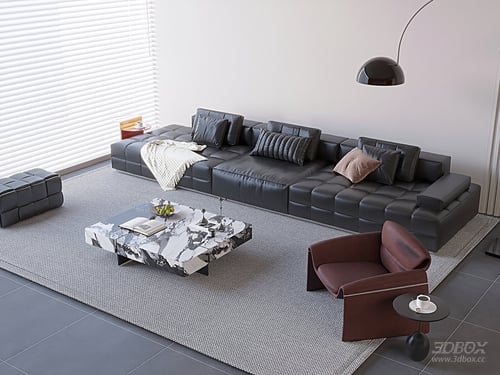 Italian Minimalist Leather Sofa Set Living Room 3D model