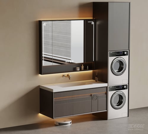 New Chinese Style Bathroom Vanity with Washing Machine Cabinet 3D model