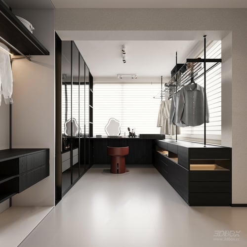 Modern Minimalist Walk-in Dressing Room 3D model