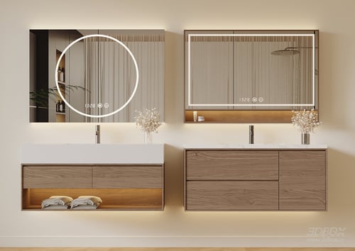 Wabi Sabi Mid Century Bathroom Vanity Set with Smart LED Mirror 3D model