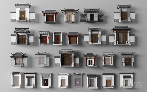 Chinese Traditional Courtyard Gate Collection Huizhou Style Entrance 3D model
