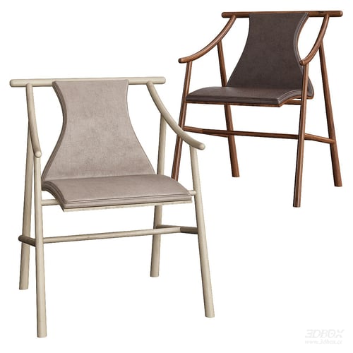 Modern Wooden Leisure Chair with Leather Upholstery 3D model