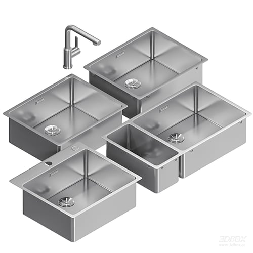 Stainless Steel Kitchen Sink Set with Faucet 3D model