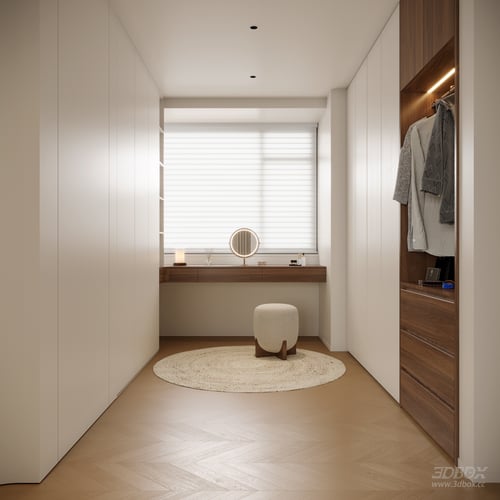 Mid Century Modern Dressing Room with Wardrobe and Dressing Table 3D model