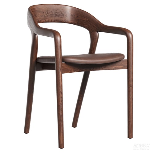 Nordic Solid Wood Armchair with Leather Cushion 3D model