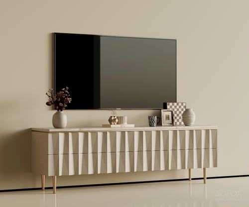 Modern Luxury TV Cabinet with Marble Top and Decorations 3D model