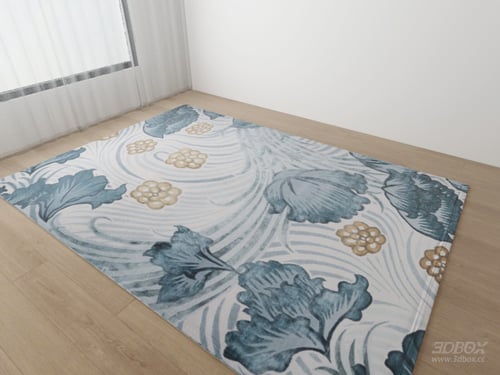 Modern Floral Blue Gold Decorative Carpet 3D model