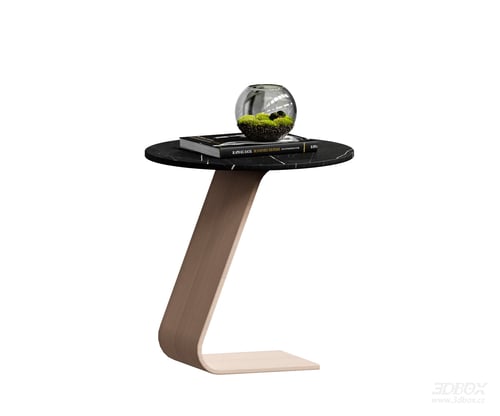 Modern Marble Top Wooden Base Round Side Table 3D model