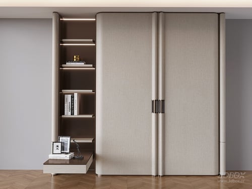 Nordic integrated wardrobe bookshelf storage cabinet 3D model