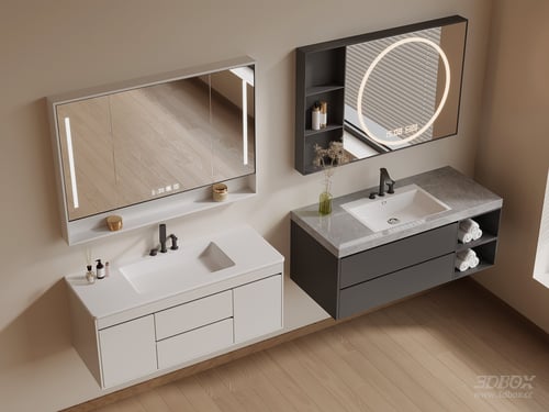 Modern Minimalist Bathroom Vanity Set with LED Mirror 3D model