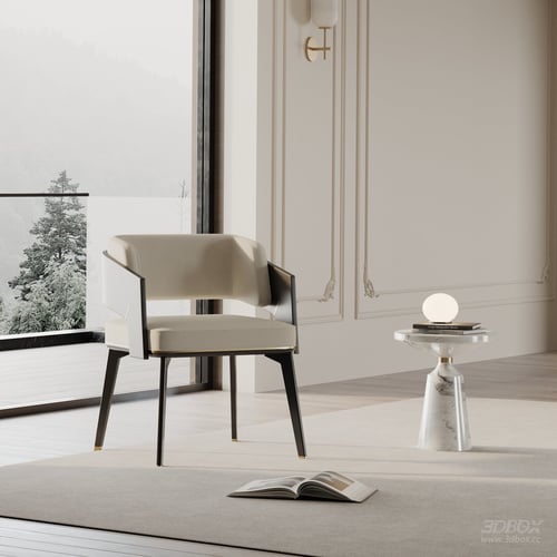 Modern Upholstered Dining Chair with Wooden Frame 3D model