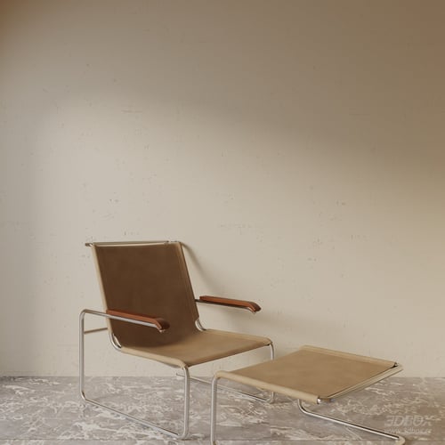 Modern Leather Lounge Armchair with Ottoman 3D model