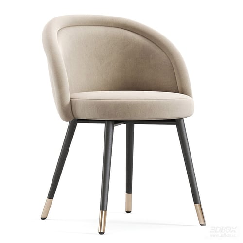 Modern Beige Upholstered Dining Chair with Wooden Legs 3D model