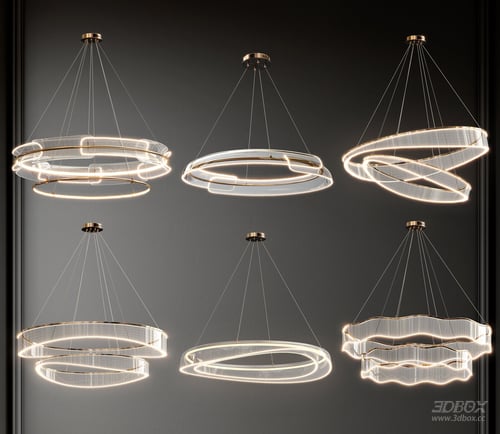 Italian Luxury Glass Circular Ceiling Chandelier Set 3D model