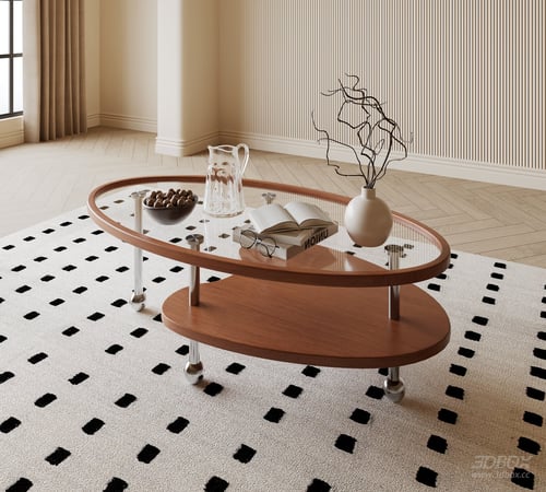 Modern Mid-century Oval Coffee Table 3D model