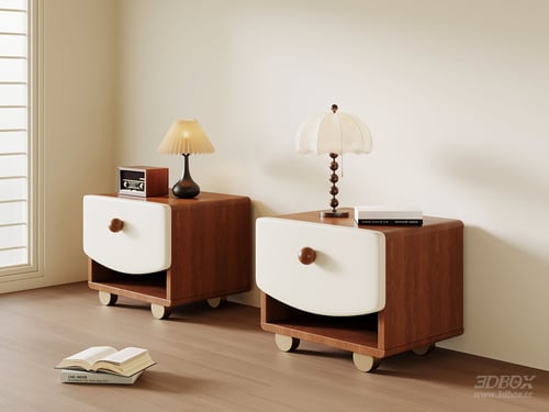 Vintage Wooden Nightstand Set with Leather Panel 3D model