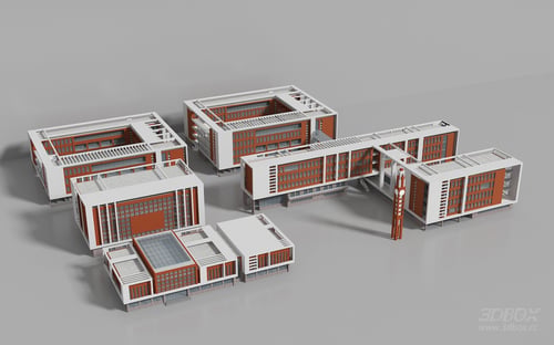 Modern School Campus Building Complex Exterior Model 3D model