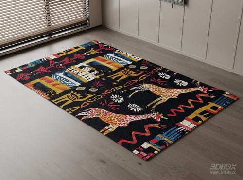 Vintage African Style Giraffe Pattern Plush Carpet 3D model
