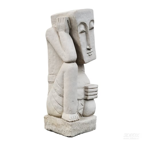 Abstract Stone Sitting Figure Sculpture Decor 3D model