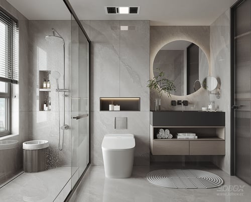Modern Minimalist Luxury Bathroom Scene 3D model
