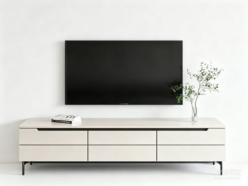 Modern Minimalist White TV Stand with Wall Mounted Television 3D model