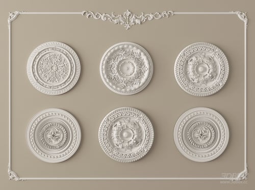 French Style Ornate Plaster Ceiling Medallion Set 3D model