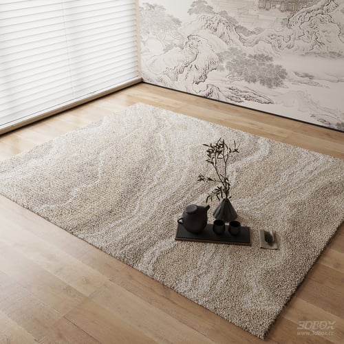 New Chinese Style Beige Plush Carpet 3D model