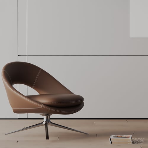 Modern Brown Leather Swivel Armchair 3D model