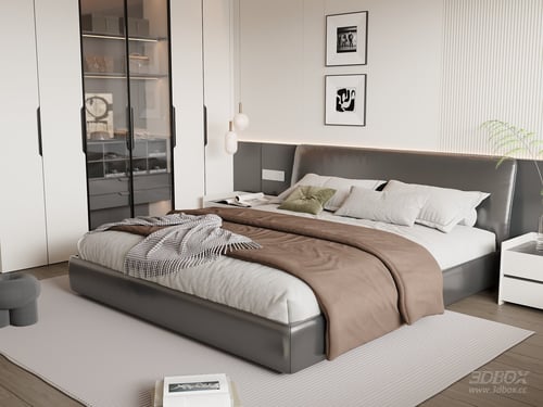 Modern Italian Style Minimalist Bedroom Scene 3D model