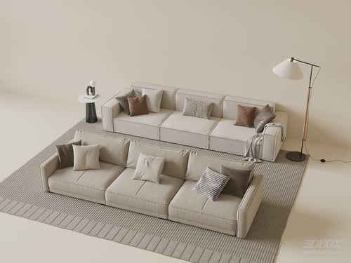 Modern Minimalist Beige Fabric Sofa Set 3D model