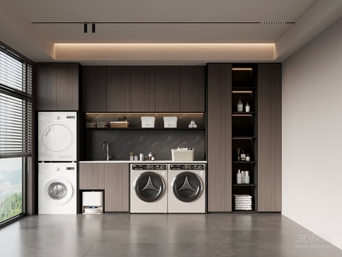 Modern Italian Style Laundry Room with Washing Machine Cabinets 3D model