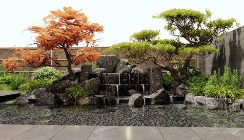 New Chinese Style Courtyard Rockery Waterfall Landscape 3D model