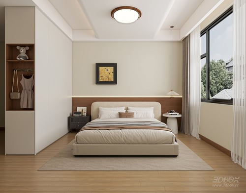 Mid Century Modern Minimalist Bedroom Interior 3D model