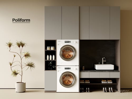 Modern Integrated Laundry Cabinet with Washers and Sink 3D model