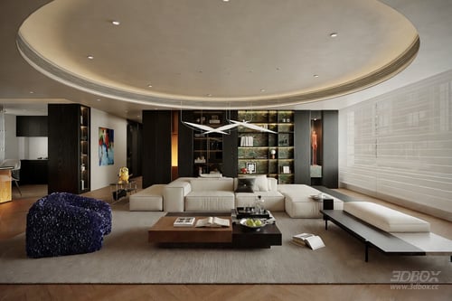 Modern Italian Style Dark Tone No Main Lamp Living Room 3D model