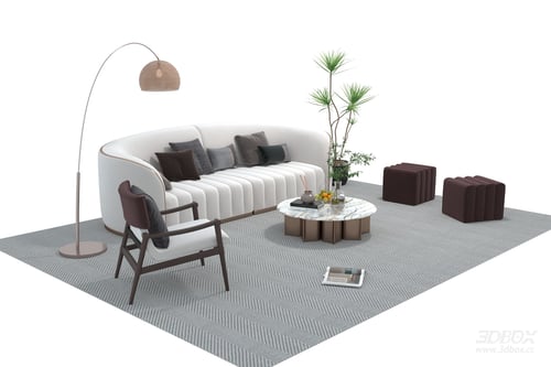 Modern Curved Fabric Sofa Set with Coffee Table and Armchair 3D model